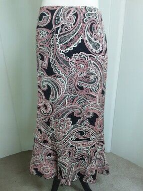 Harold's 100% Silk Pink Paisley Flounce Hem Maxi Skirt Sz 14 - Vtg